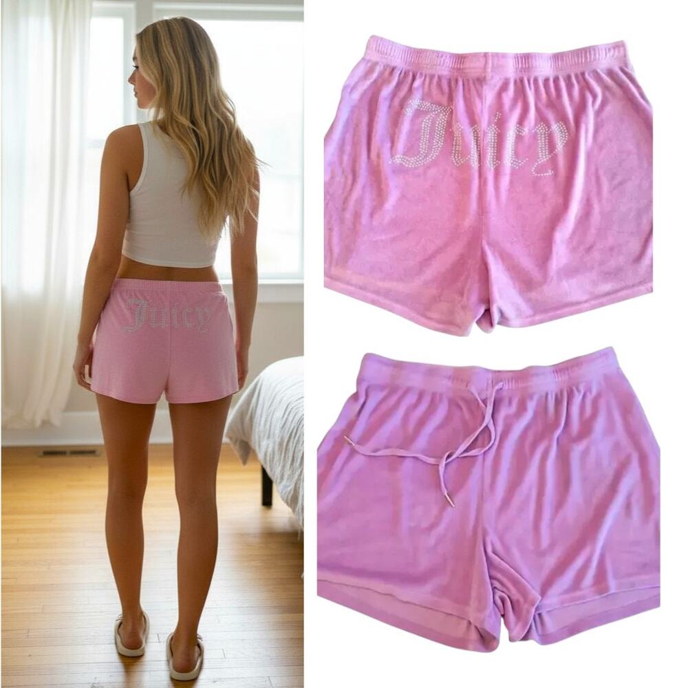 Juicy Couture Sleep Shorts Women's Sz XL Purple Velour Elastic Waist Rhinestones